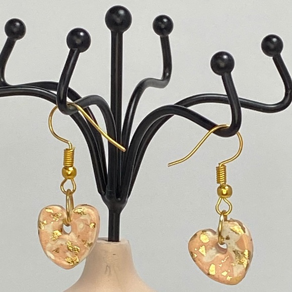 Unique Handmade Polymer Clay Heart Drop Earrings - Picture 10 of 12